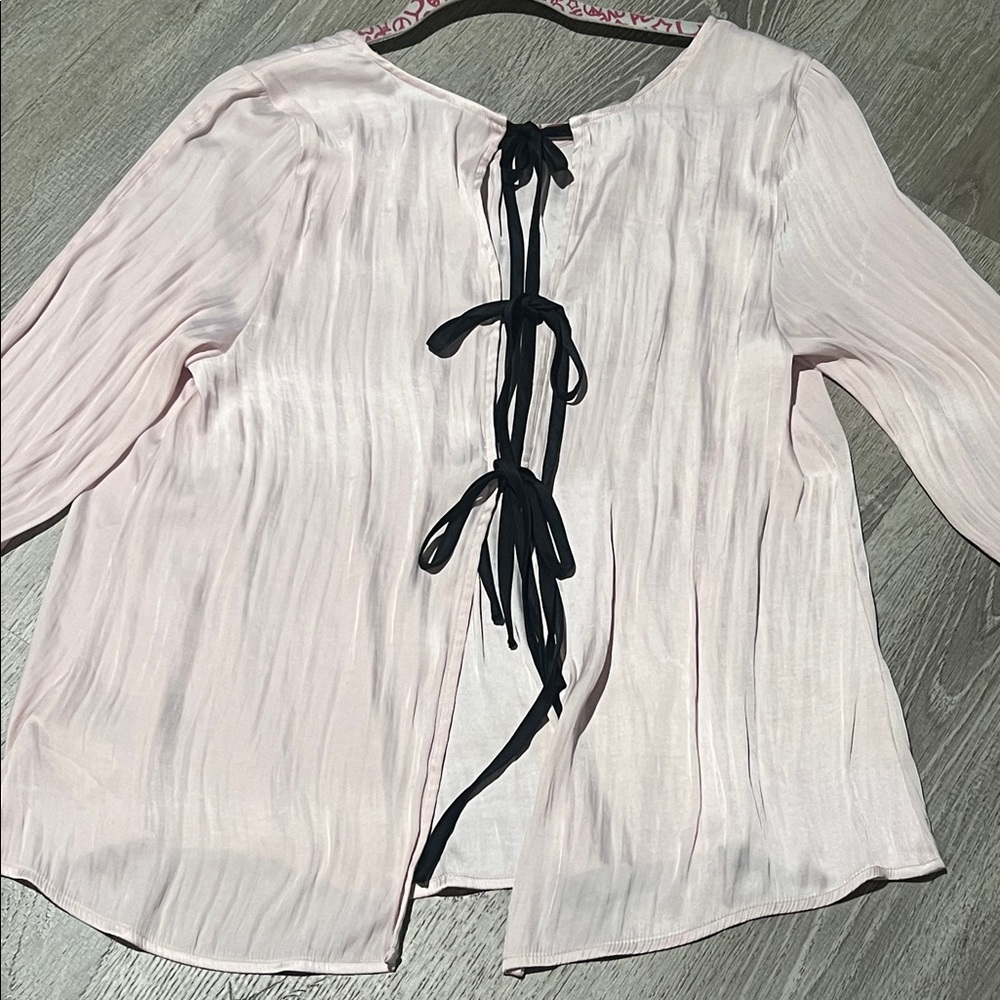 Free People Pink Arabella Tie Back Satin Blouse - Picture 4 of 14